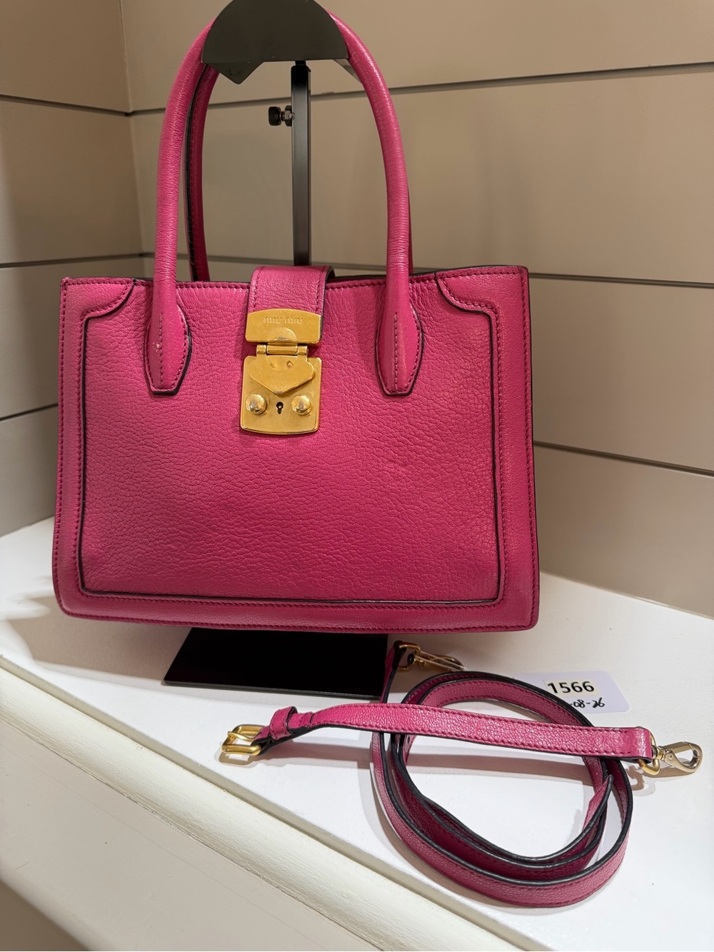 Miu Miu Fuchsia Leather Top-Handle Satchel with Gold Hardware